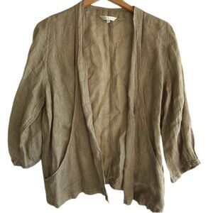 Kleen 100% Linen Open Front Cardigan Jacket Olive Green Medium Moss Lagenlook